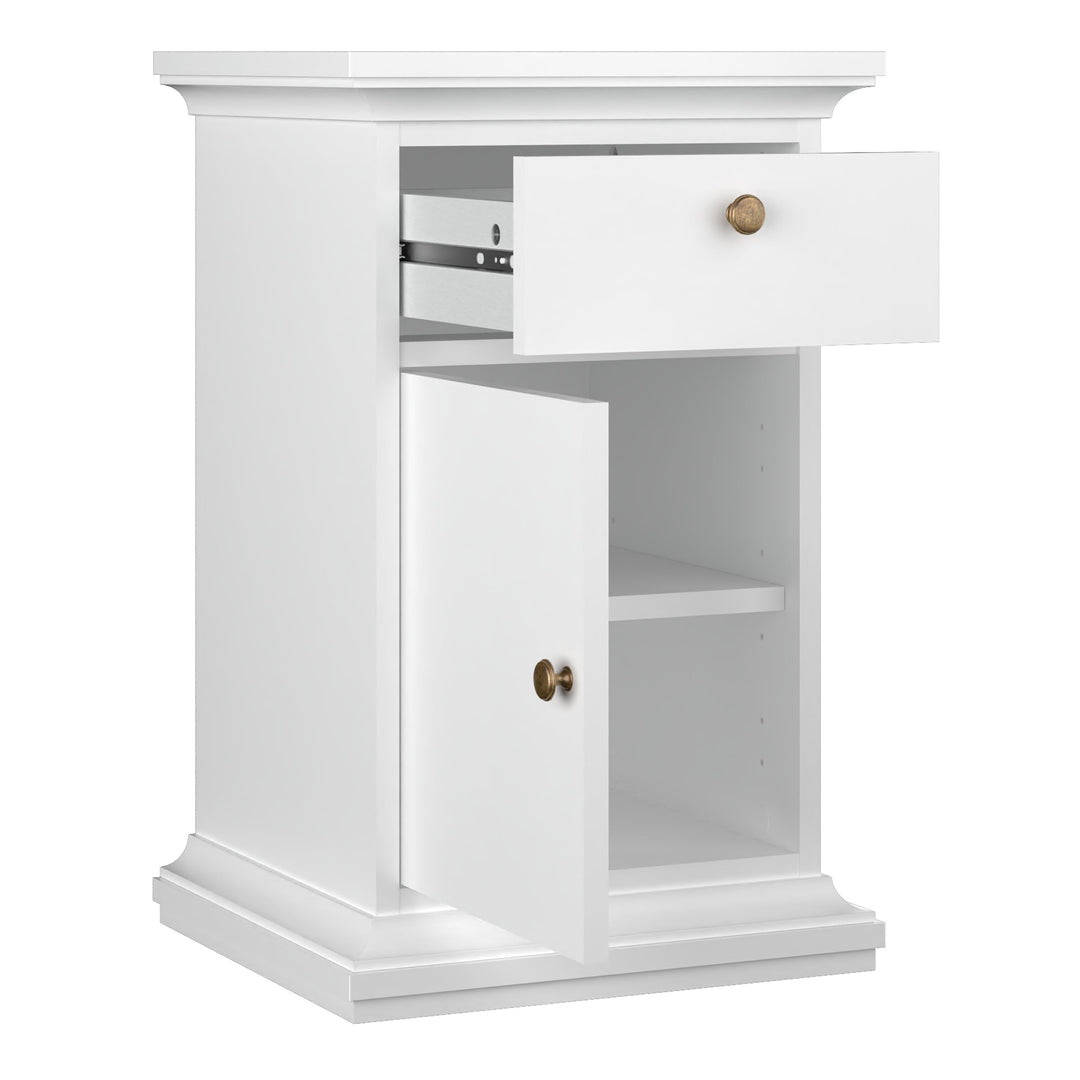 Paris Nightstand 1 Door + 1 Drawer in White - TidySpaces