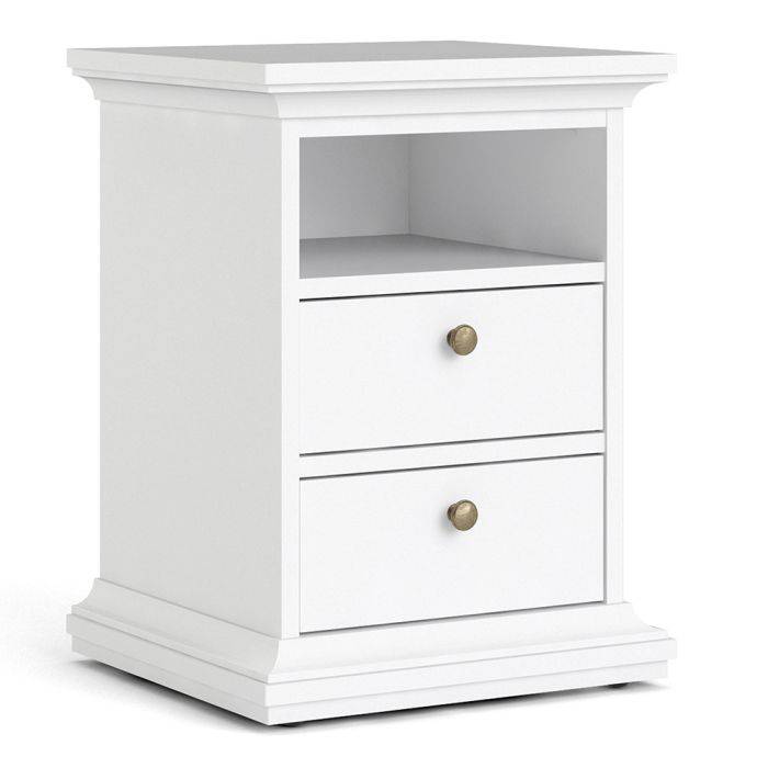 Paris Package - Bedside 2 Drawers in + Chest of 4 Drawers + Wardrobe with 2 Doors White - TidySpaces