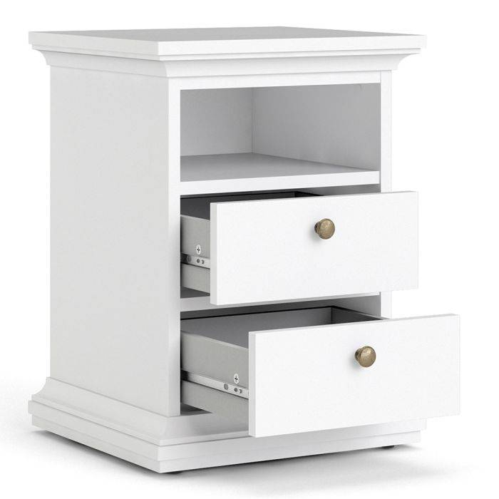 Paris Package - Bedside 2 Drawers in + Chest of 4 Drawers + Wardrobe with 2 Doors White - TidySpaces