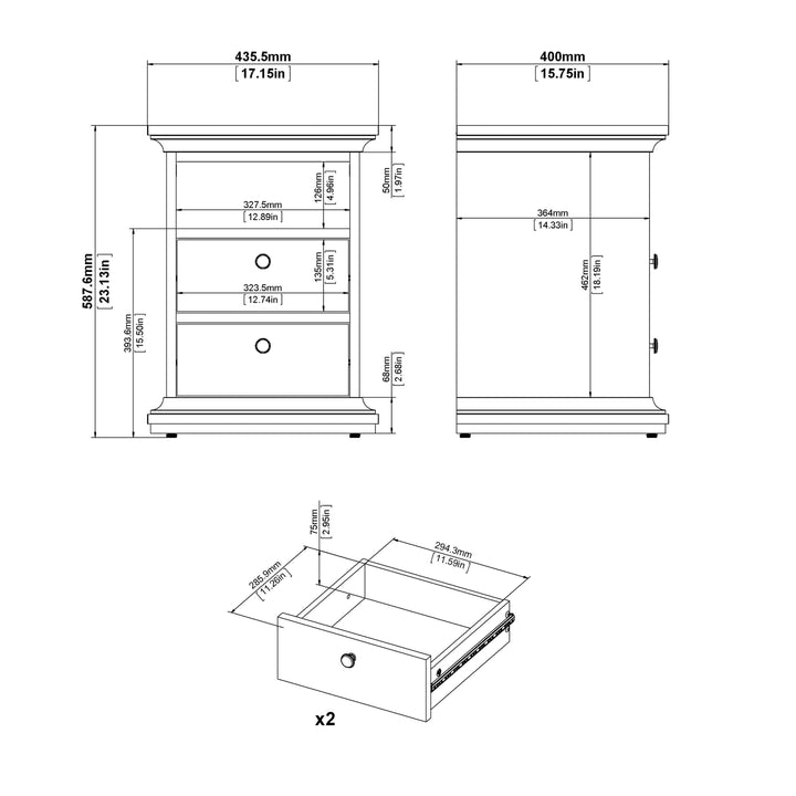 Paris Package - Bedside 2 Drawers in + Chest of 4 Drawers + Wardrobe with 2 Doors White - TidySpaces