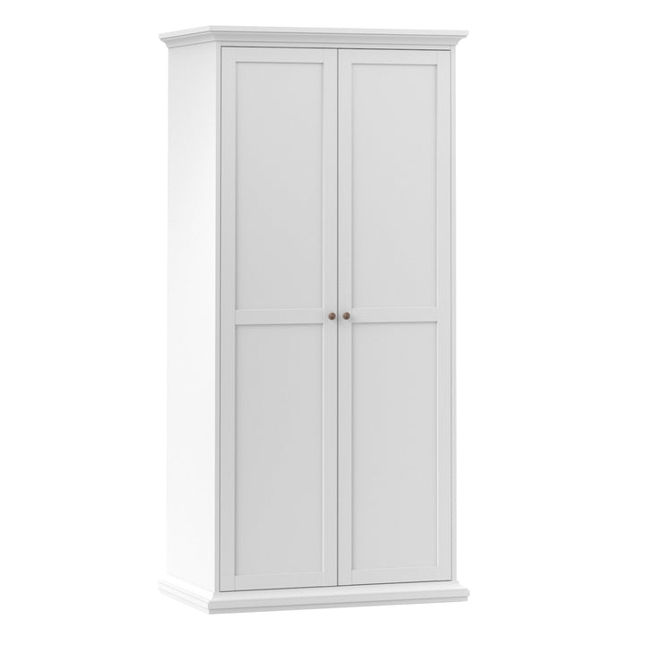 Paris Package - Bedside 2 Drawers in + Chest of 4 Drawers + Wardrobe with 2 Doors White - TidySpaces