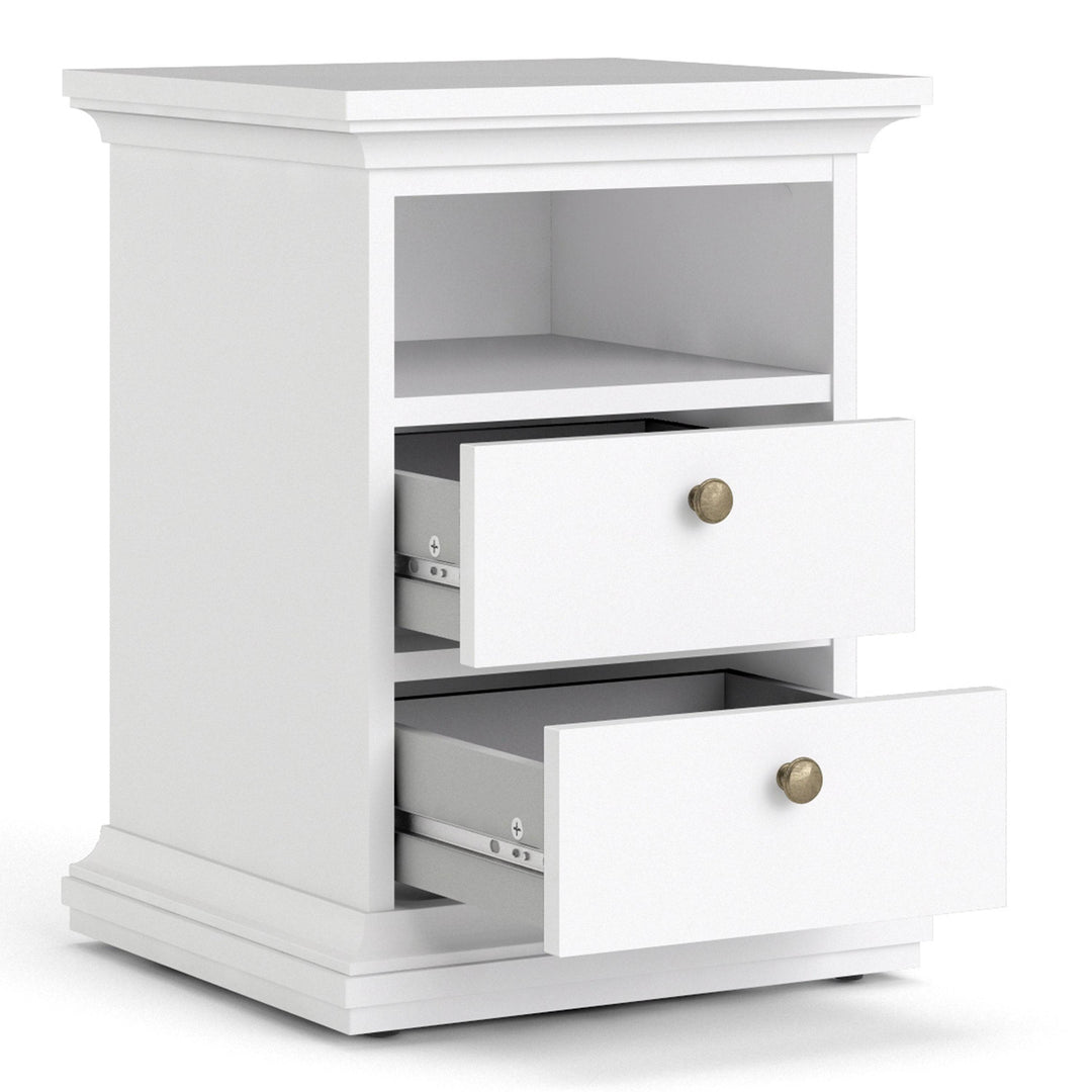 Paris Package - Bedside 2 Drawers in + Chest of 4 Drawers + Wardrobe with 2 Doors White - TidySpaces