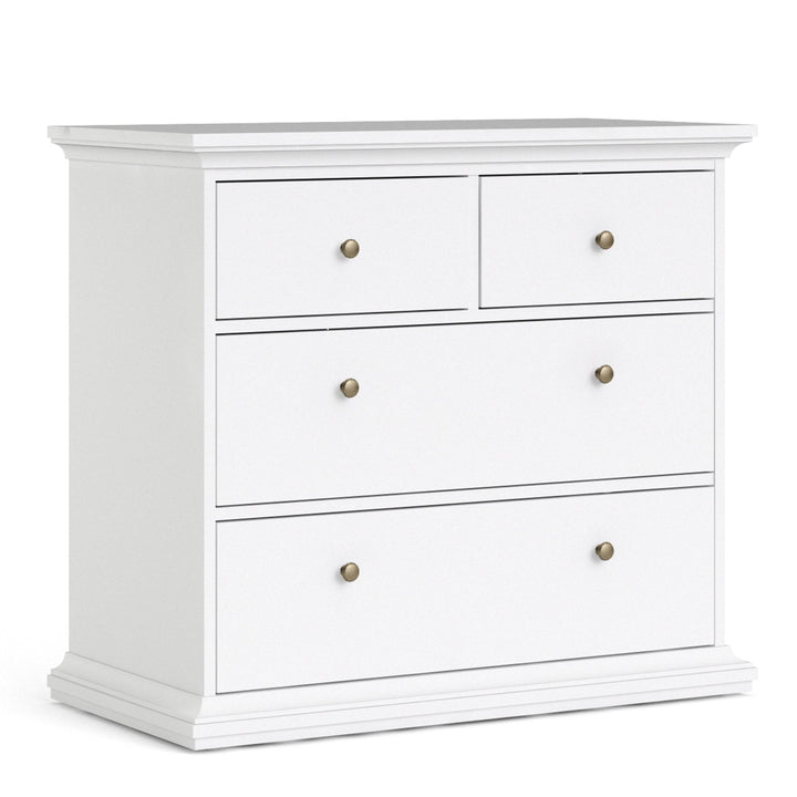 Paris Package - Bedside 2 Drawers in + Chest of 4 Drawers + Wardrobe with 2 Doors White - TidySpaces