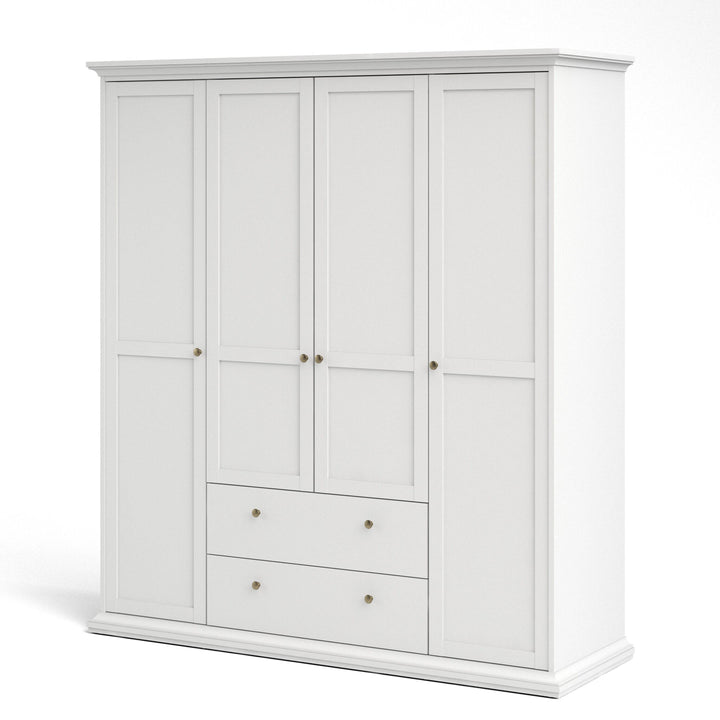 Paris Wardrobe with 4 Doors and 2 Drawers in White - TidySpaces