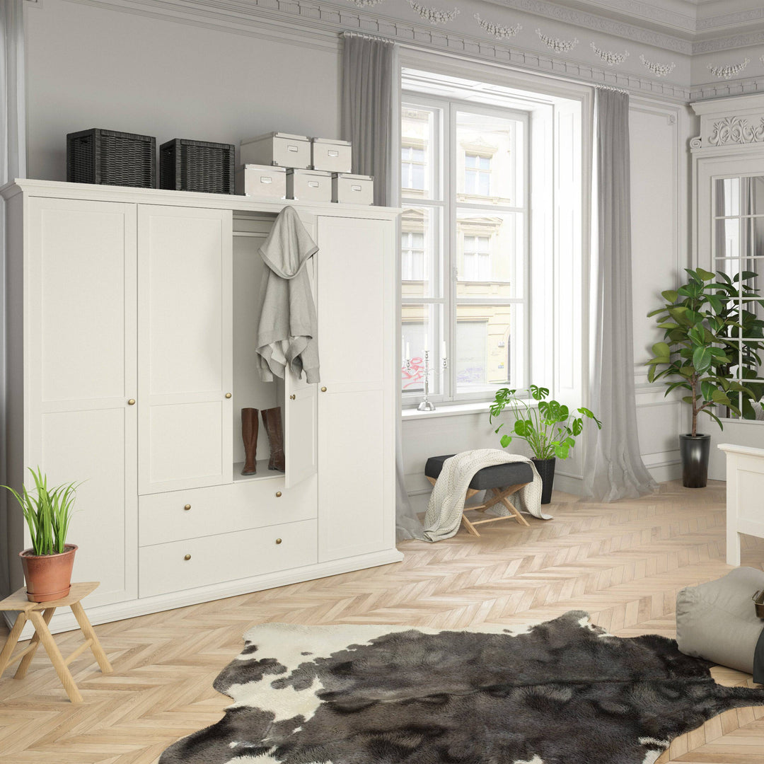 Paris Wardrobe with 4 Doors and 2 Drawers in White - TidySpaces