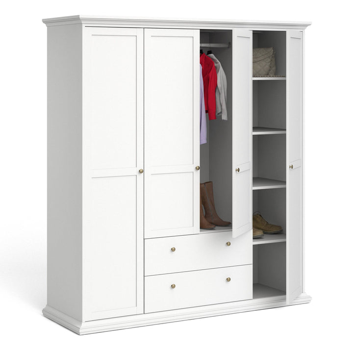 Paris Wardrobe with 4 Doors and 2 Drawers in White - TidySpaces