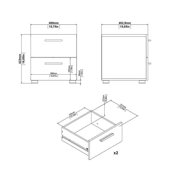 Pepe 3 Piece Bundle, Bedside, Chest and 2 Door Wardrobe - TidySpaces