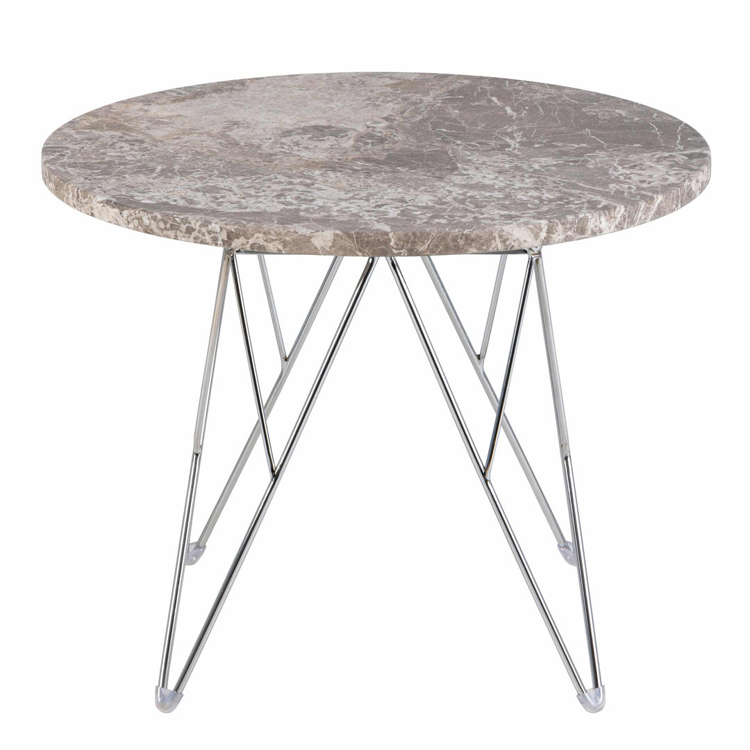 Prunus Round Side Table  with Grey-Brown Marble Top - TidySpaces