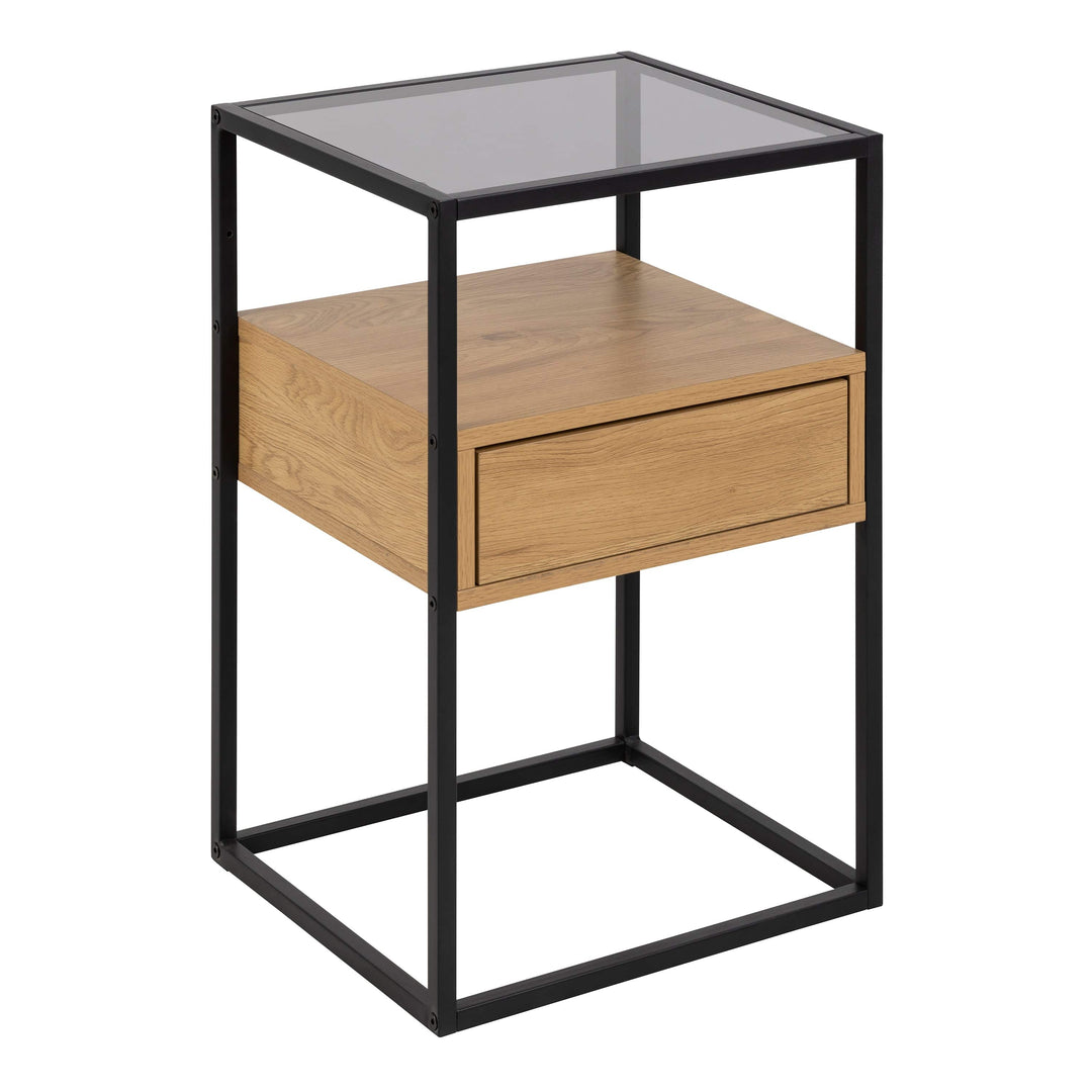 Randolf Square Bedside Table with 1 Drawer in Black and Oak - TidySpaces