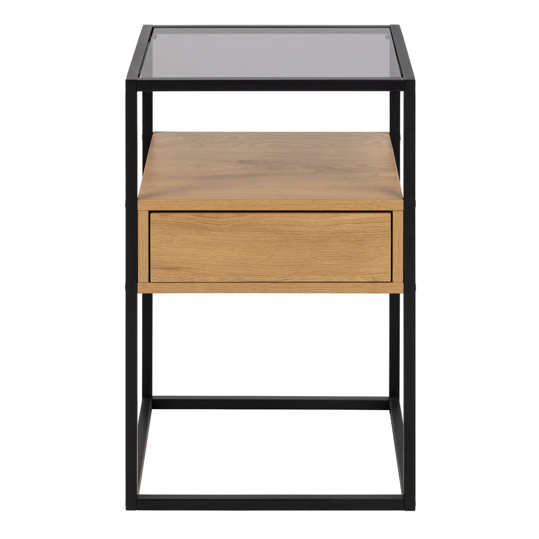 Randolf Square Bedside Table with 1 Drawer in Black and Oak - TidySpaces