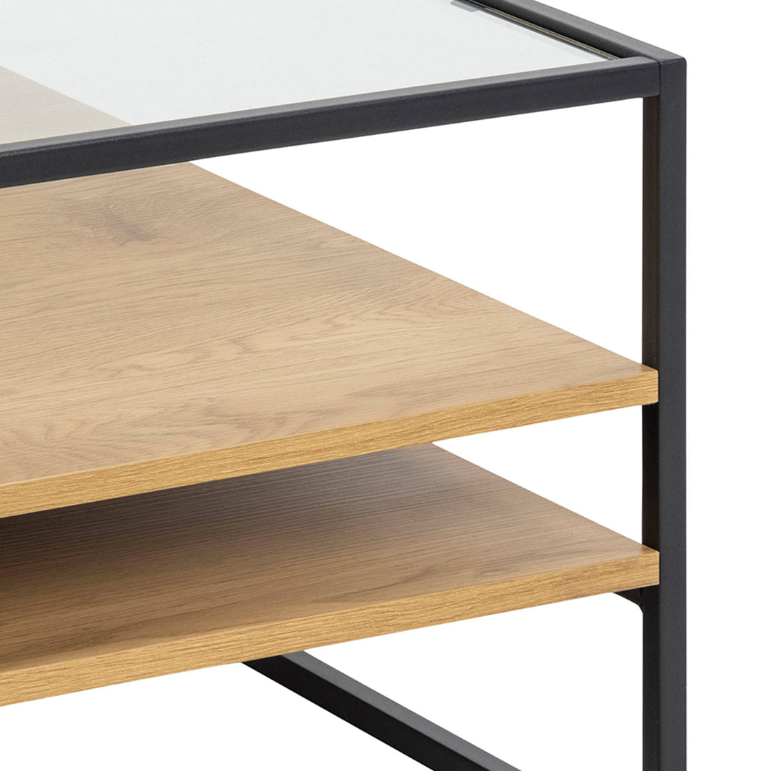 Randolf Square Coffee Table with 2 Shelves in Black and Oak - TidySpaces