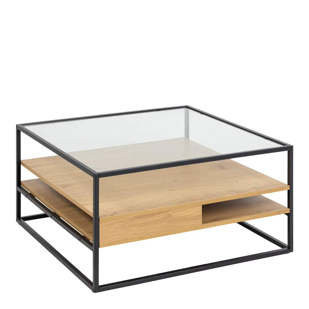 Randolf Square Coffee Table with 2 Shelves in Black and Oak - TidySpaces