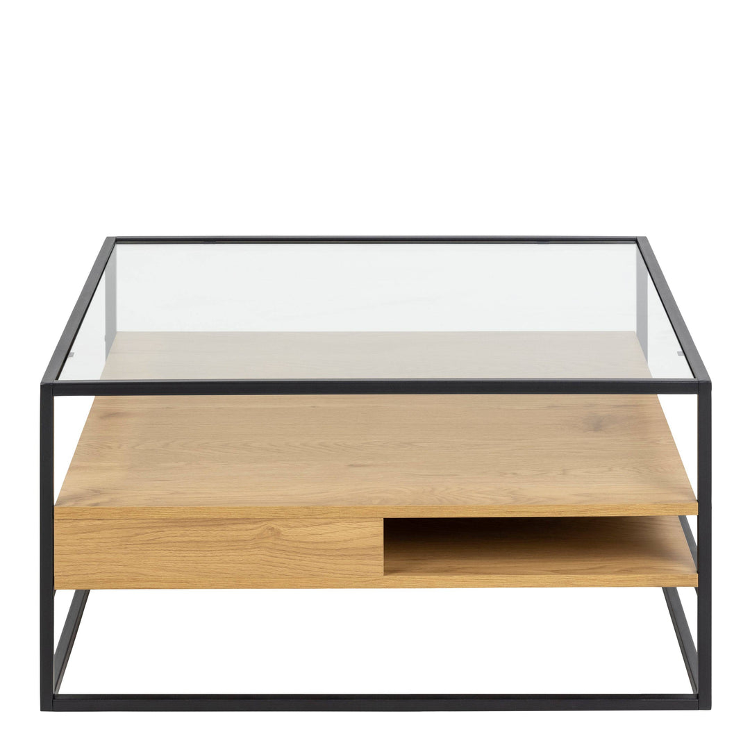 Randolf Square Coffee Table with 2 Shelves in Black and Oak - TidySpaces