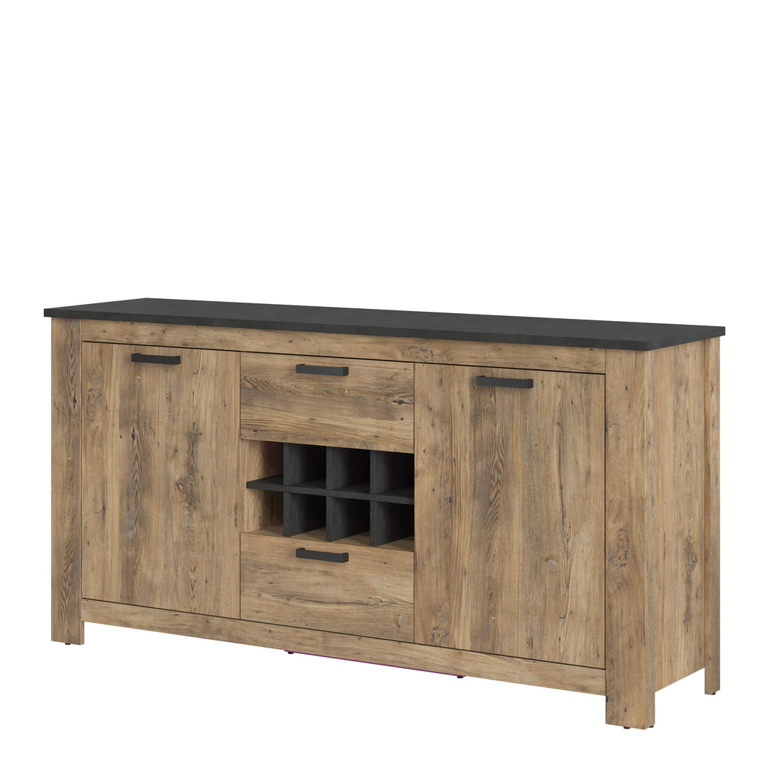 Rapallo 2 door 2 drawer sideboard with wine rack in Chestnut and Matera Grey - TidySpaces