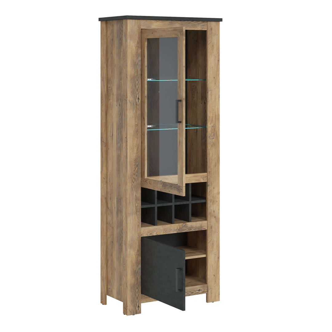 Rapallo 2 door display cabinet with wine rack in Chestnut and Matera Grey - TidySpaces