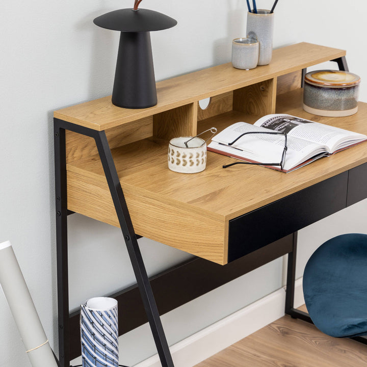 Reece 1 Drawer Office Desk in Oak & Black - TidySpaces