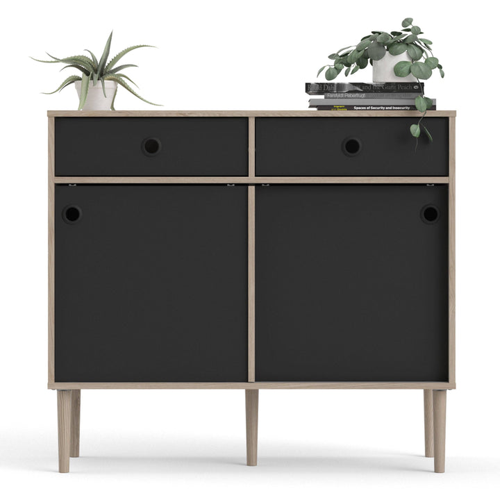 Rome Sideboard 2 Sliding Doors + 2 Drawers in Jackson Hickory Oak with Matt Black - TidySpaces