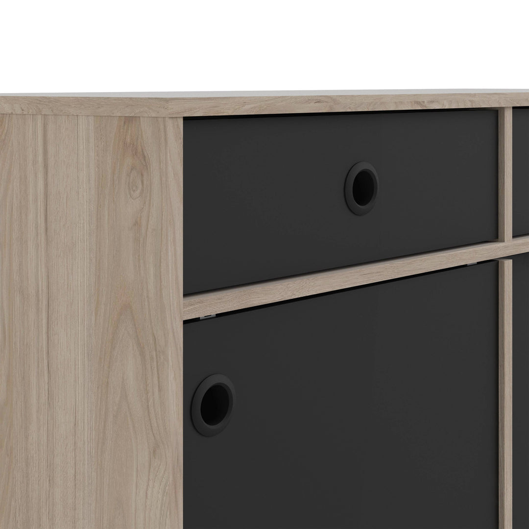 Rome Sideboard 2 Sliding Doors + 2 Drawers in Jackson Hickory Oak with Matt Black - TidySpaces