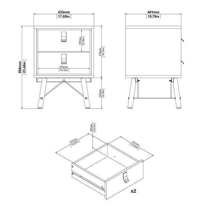 Ry 3 Piece Bundle, Bedside, Chest and 3 Door 3 Drawer Wardrobe - TidySpaces