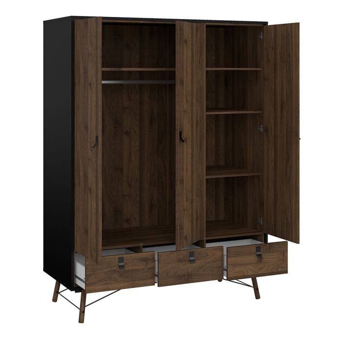 Ry 3 Piece Bundle, Bedside, Chest and 3 Door 3 Drawer Wardrobe - TidySpaces