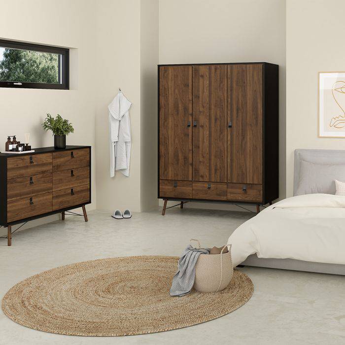 Ry 3 Piece Bundle, Bedside, Chest and 3 Door 3 Drawer Wardrobe - TidySpaces