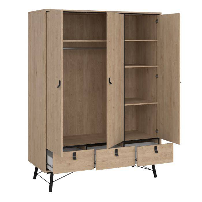 Ry 3 Piece Bundle, Bedside, Chest and 3 Door 3 Drawer Wardrobe - TidySpaces