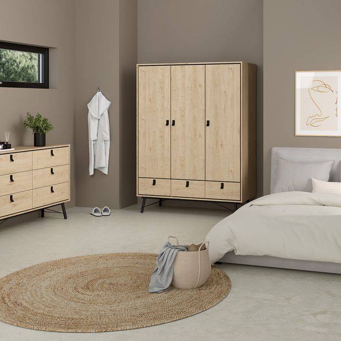 Ry 3 Piece Bundle, Bedside, Chest and 3 Door 3 Drawer Wardrobe - TidySpaces