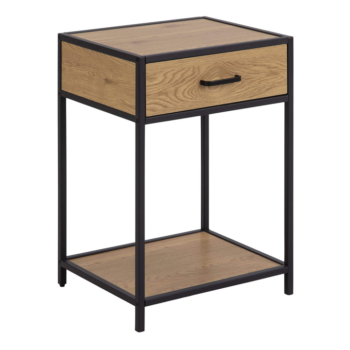 Seaford Bedside Table with 1 Drawer in Black & Oak - TidySpaces