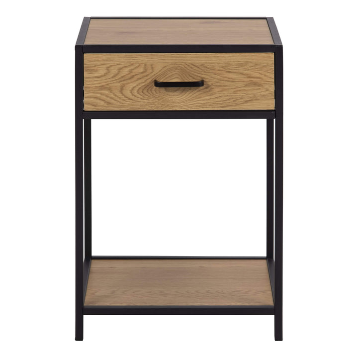 Seaford Bedside Table with 1 Drawer in Black & Oak - TidySpaces