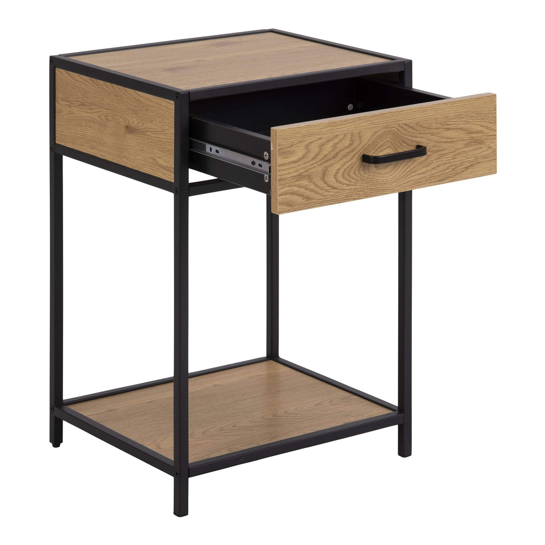 Seaford Bedside Table with 1 Drawer in Black & Oak - TidySpaces