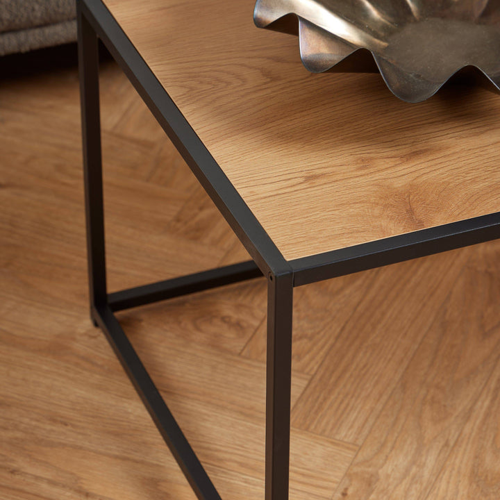 Seaford Black Metal Coffee Table with Oak Top - TidySpaces