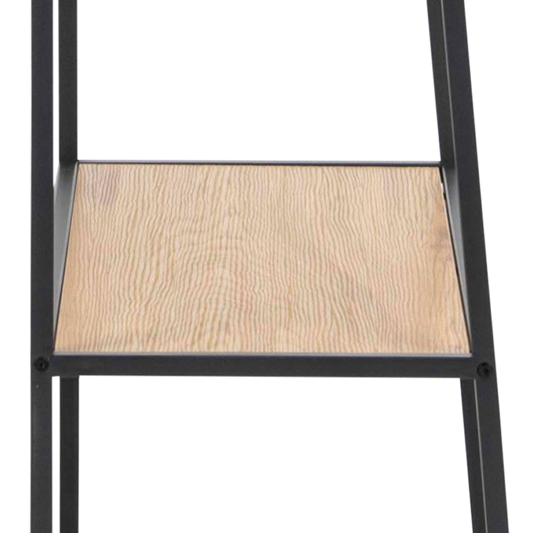 Seaford Black Metal Ladder Bookcase with 5 Oak Shelves - TidySpaces