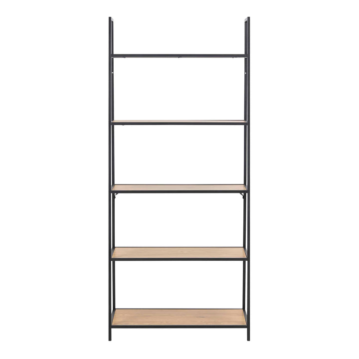 Seaford Black Metal Ladder Bookcase with 5 Oak Shelves - TidySpaces