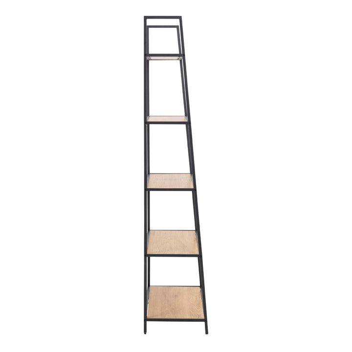 Seaford Black Metal Ladder Bookcase with 5 Oak Shelves - TidySpaces