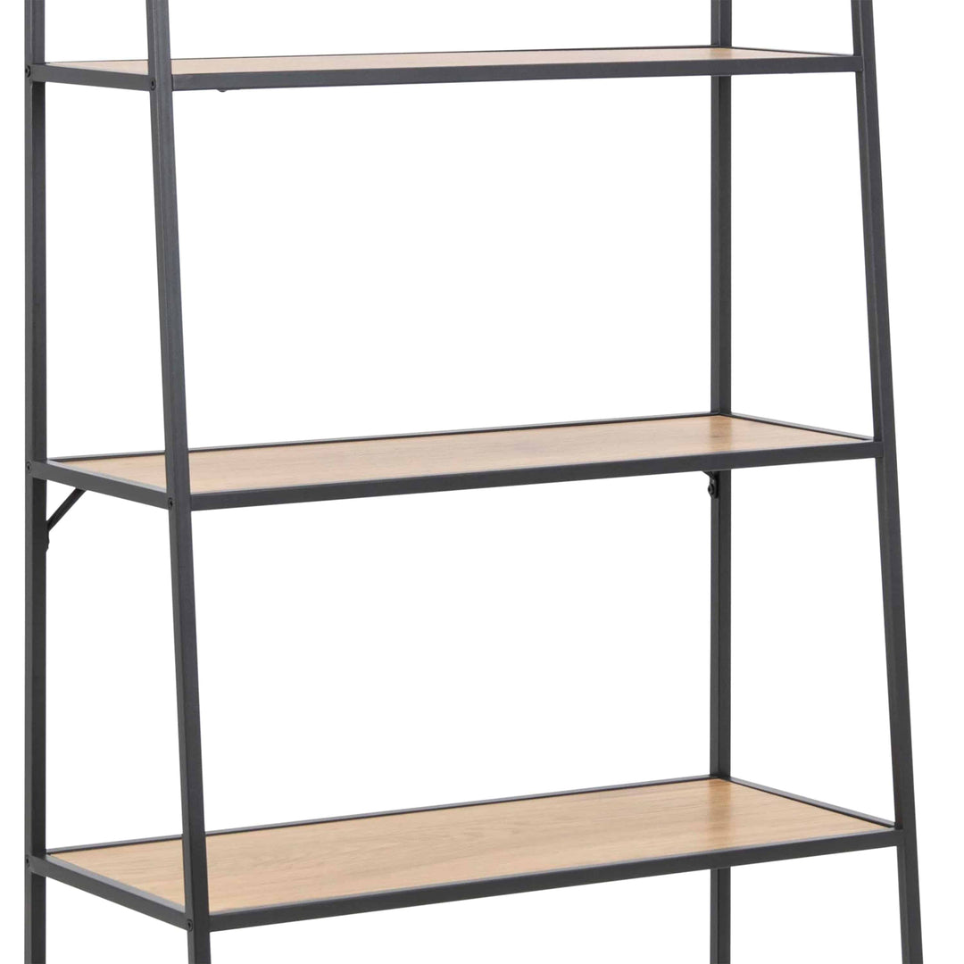 Seaford Black Metal Ladder Bookcase with 5 Oak Shelves - TidySpaces