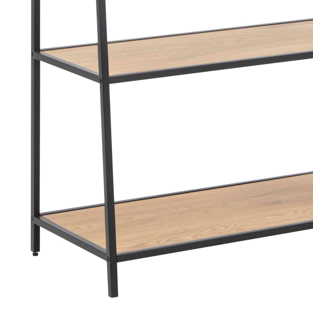 Seaford Black Metal Ladder Bookcase with 5 Oak Shelves - TidySpaces