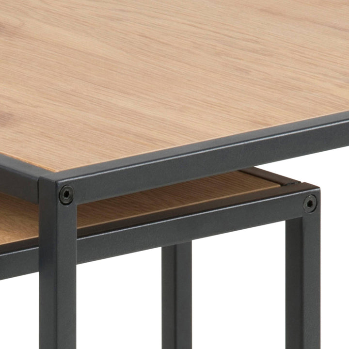 Seaford Black Metal Nest of Tables with Oak Top - TidySpaces