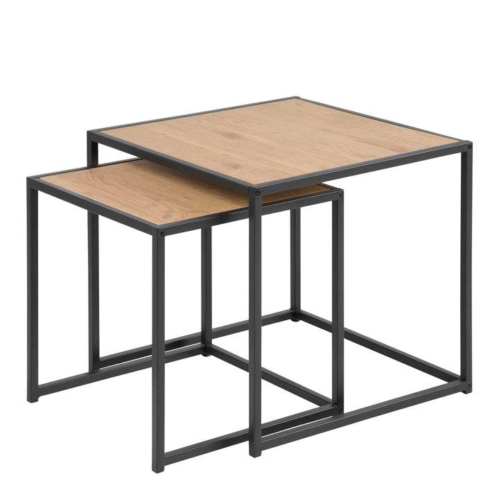 Seaford Black Metal Nest of Tables with Oak Top - TidySpaces