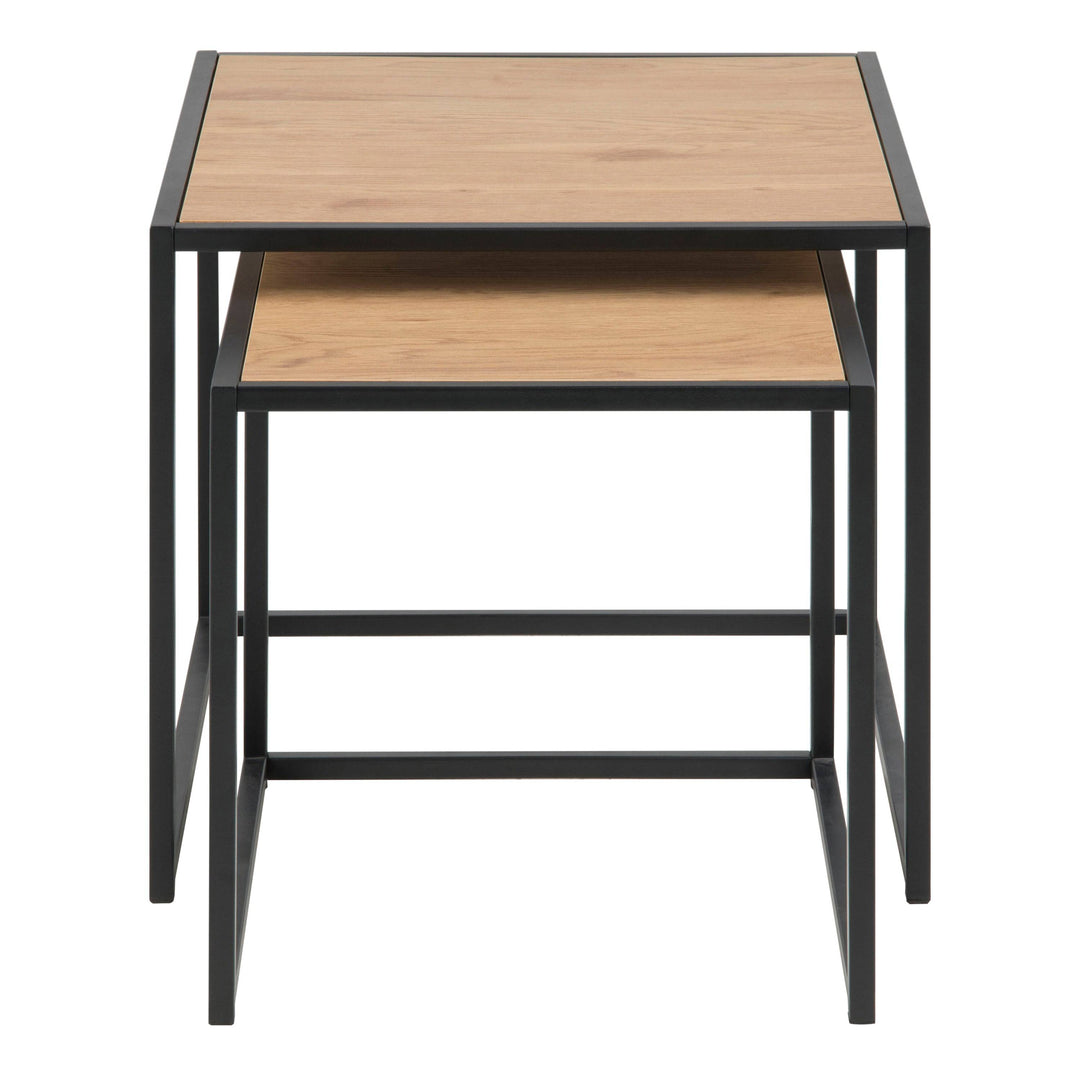 Seaford Black Metal Nest of Tables with Oak Top - TidySpaces