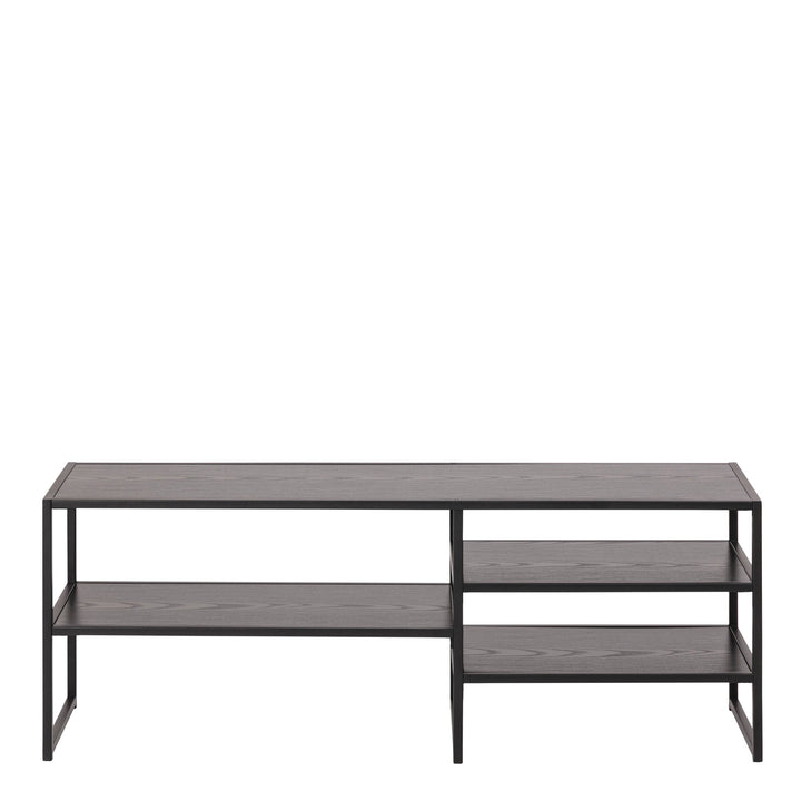 Seaford Black Metal Open TV Unit with 3 Black Shelves - TidySpaces