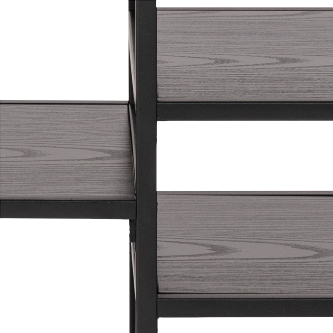 Seaford Black Metal Open TV Unit with 3 Black Shelves - TidySpaces