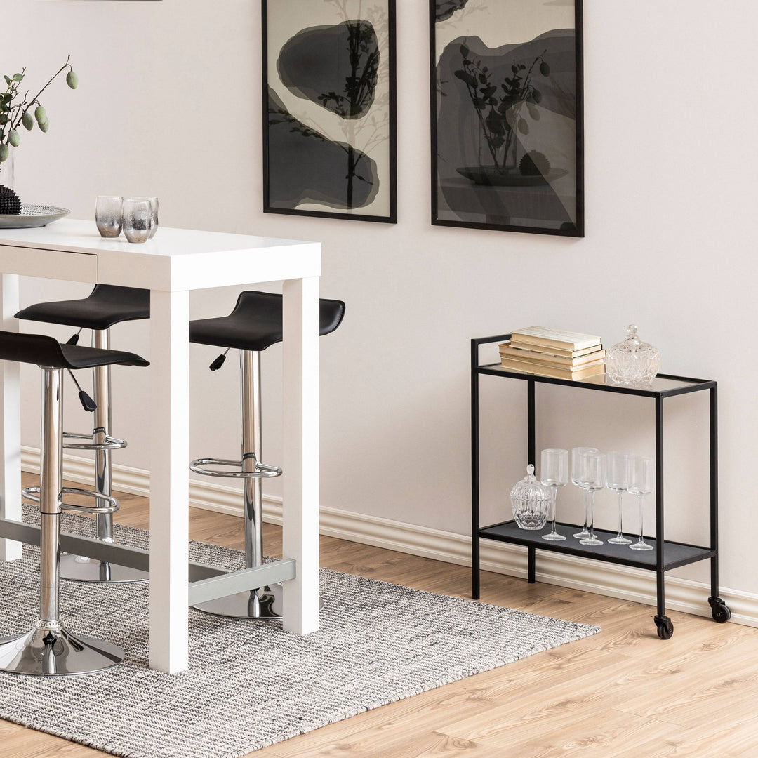 Seaford Black Metal Serving Trolley with Glass Top - TidySpaces