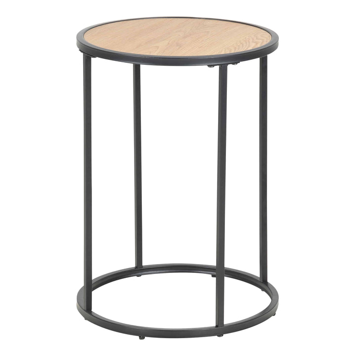 Seaford Black Metal Small Round Side Table with Oak Top - TidySpaces