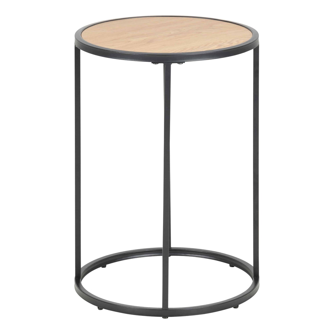 Seaford Black Metal Small Round Side Table with Oak Top - TidySpaces