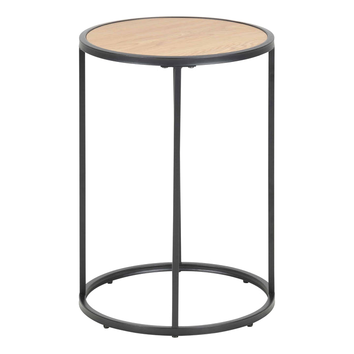 Seaford Black Metal Small Round Side Table with Oak Top - TidySpaces