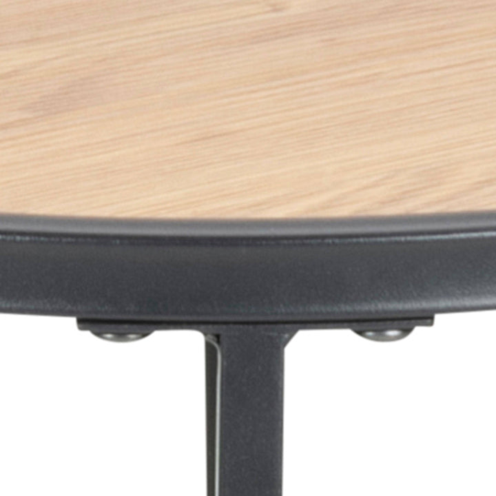 Seaford Black Metal Small Round Side Table with Oak Top - TidySpaces