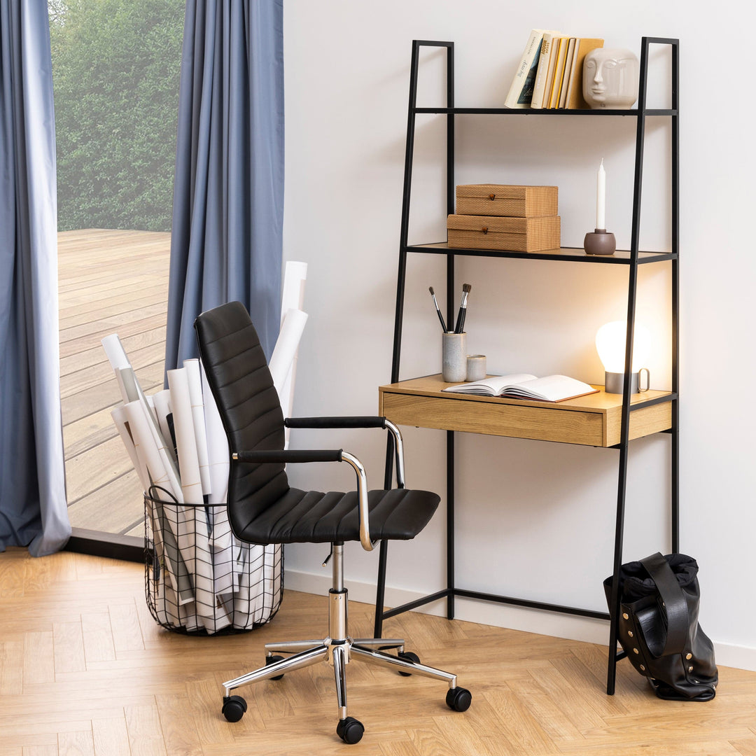 Seaford Bookcase with 1 Drawer in Black and Oak - TidySpaces