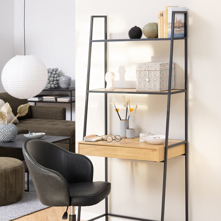 Seaford Bookcase with 1 Drawer in Black and Oak - TidySpaces