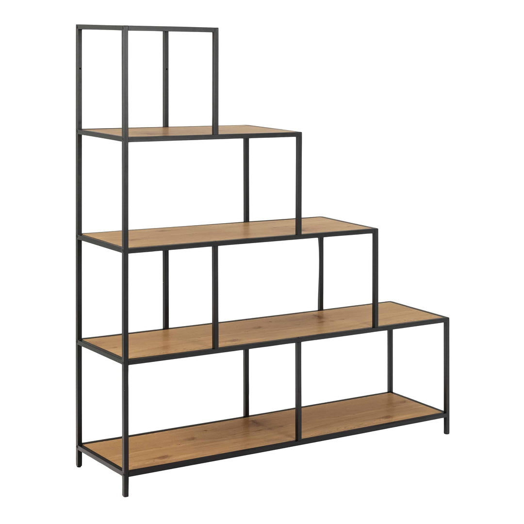 Seaford Bookcase with 4 Shelves and 1 Drawer in Black and Oak - TidySpaces