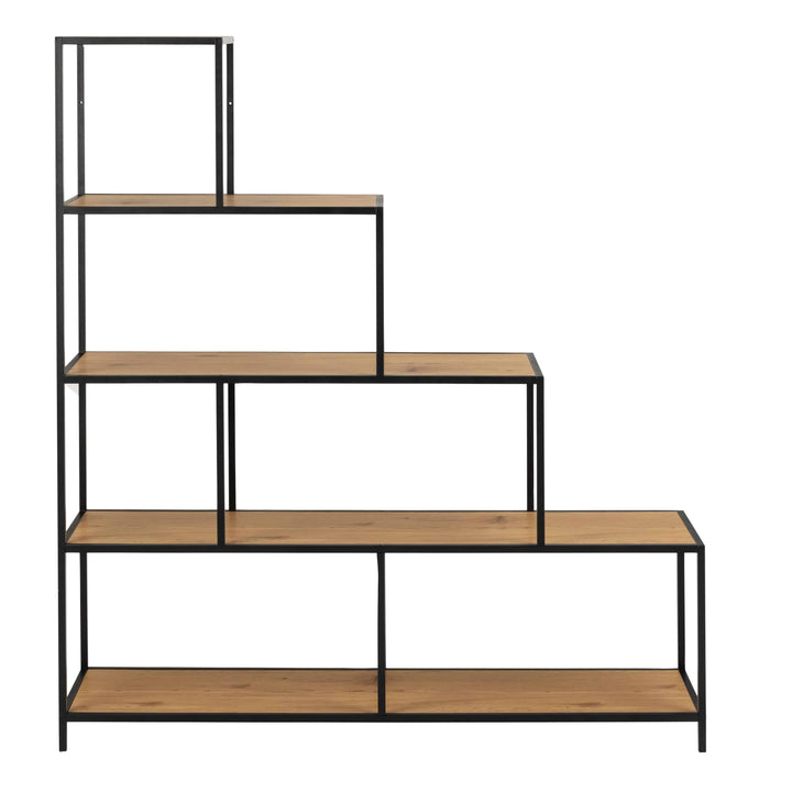 Seaford Bookcase with 4 Shelves and 1 Drawer in Black and Oak - TidySpaces